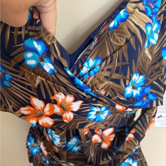 NWT Lands' End Deep Sea Navy Tropic Palm Wrap Style One Piece size 18 - Picture 4 of 6